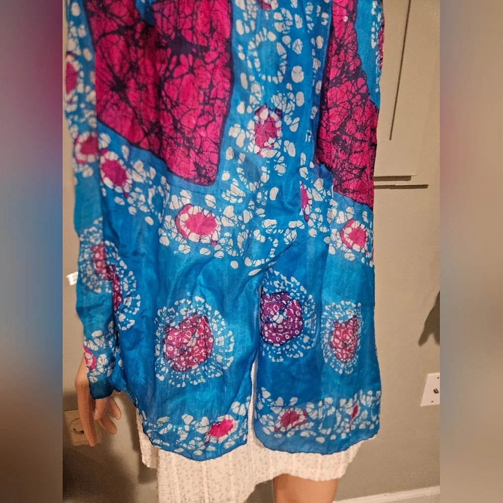 100% Pure Silk Batik Scarf Wrap – Made in India Blue Pink Boho